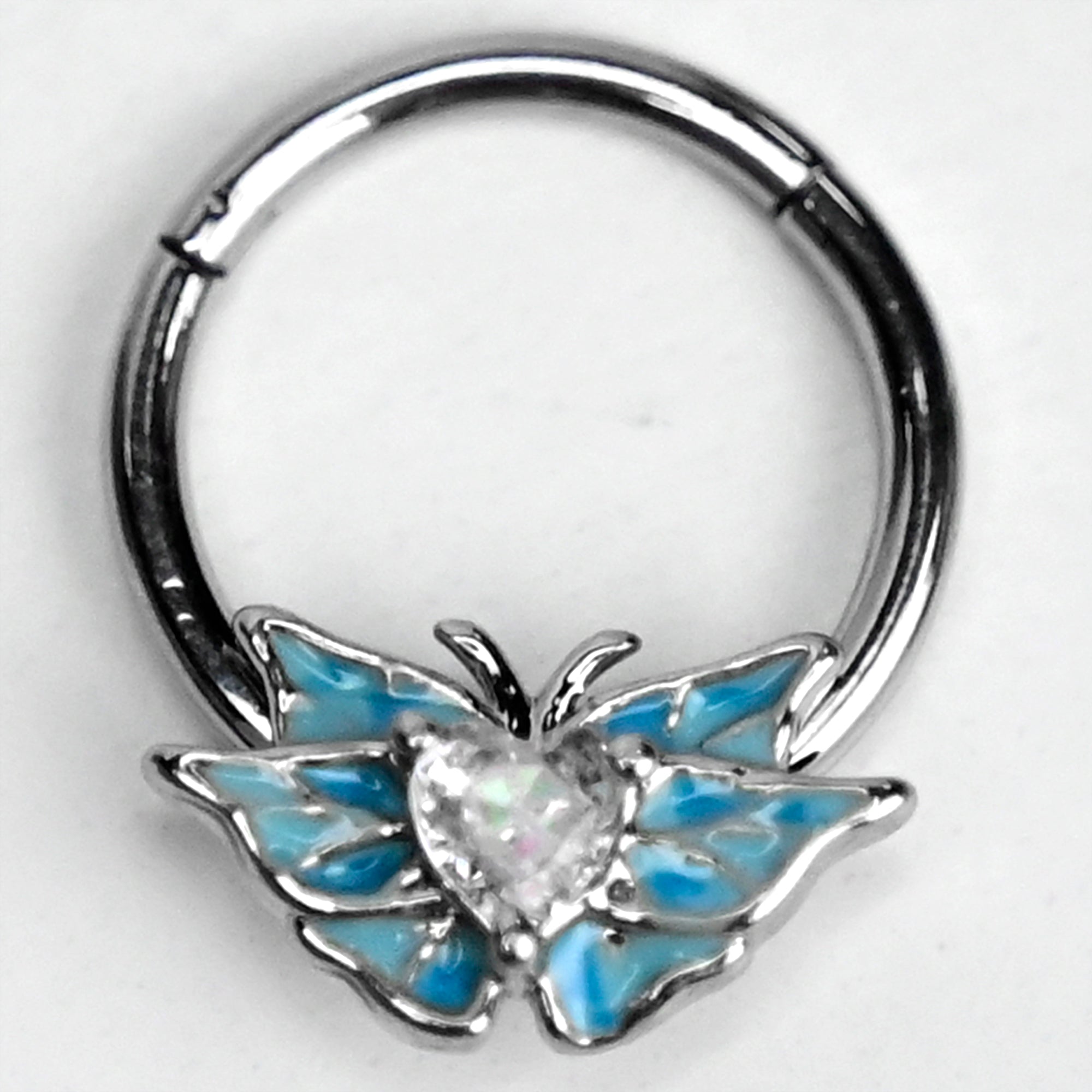 BodyCandy 16G 3/8 Clear Gem Butterflies Blue Hinged Segment Ring — main product shot
