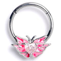 BodyCandy 16G 3/8 Pink CZ Gem Heart Butterfly Pink Hinged Segment Ring — main product shot