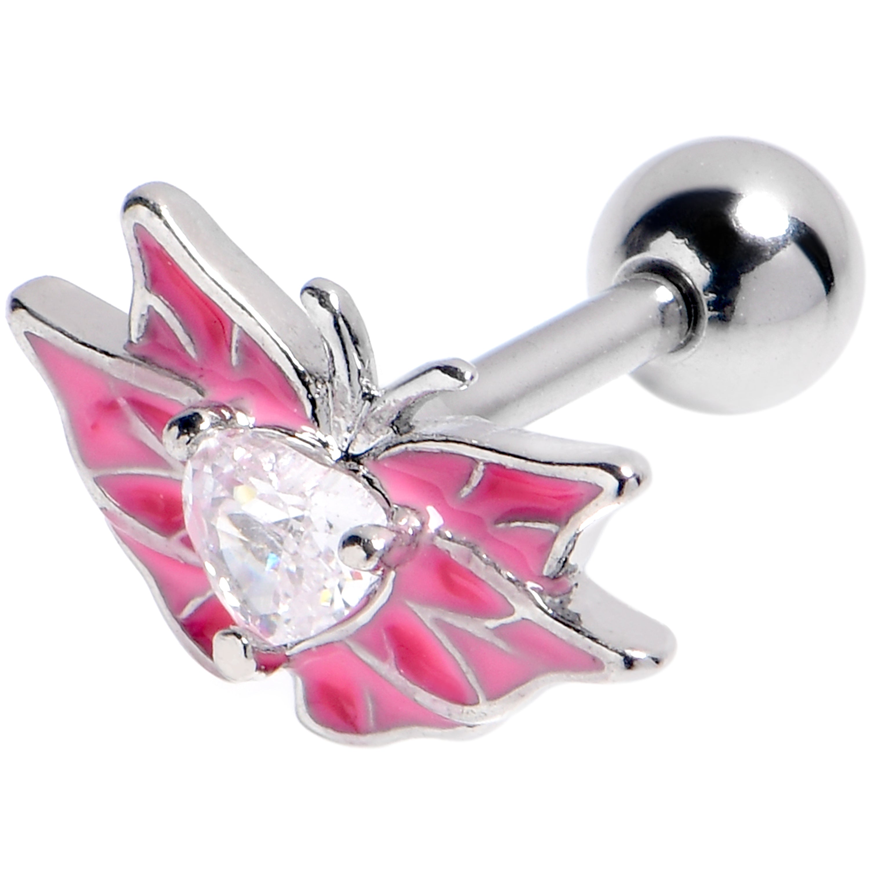 BodyCandy 16G 1/4 Clear Gem Heart Pink Butterfly Cartilage Tragus Earring — main product shot