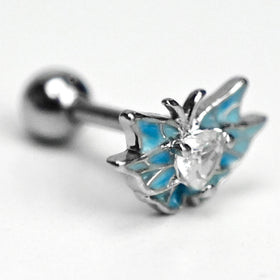 16G 1/4 Clear Gem Heart Butterflies Blue Cartilage Tragus Earring