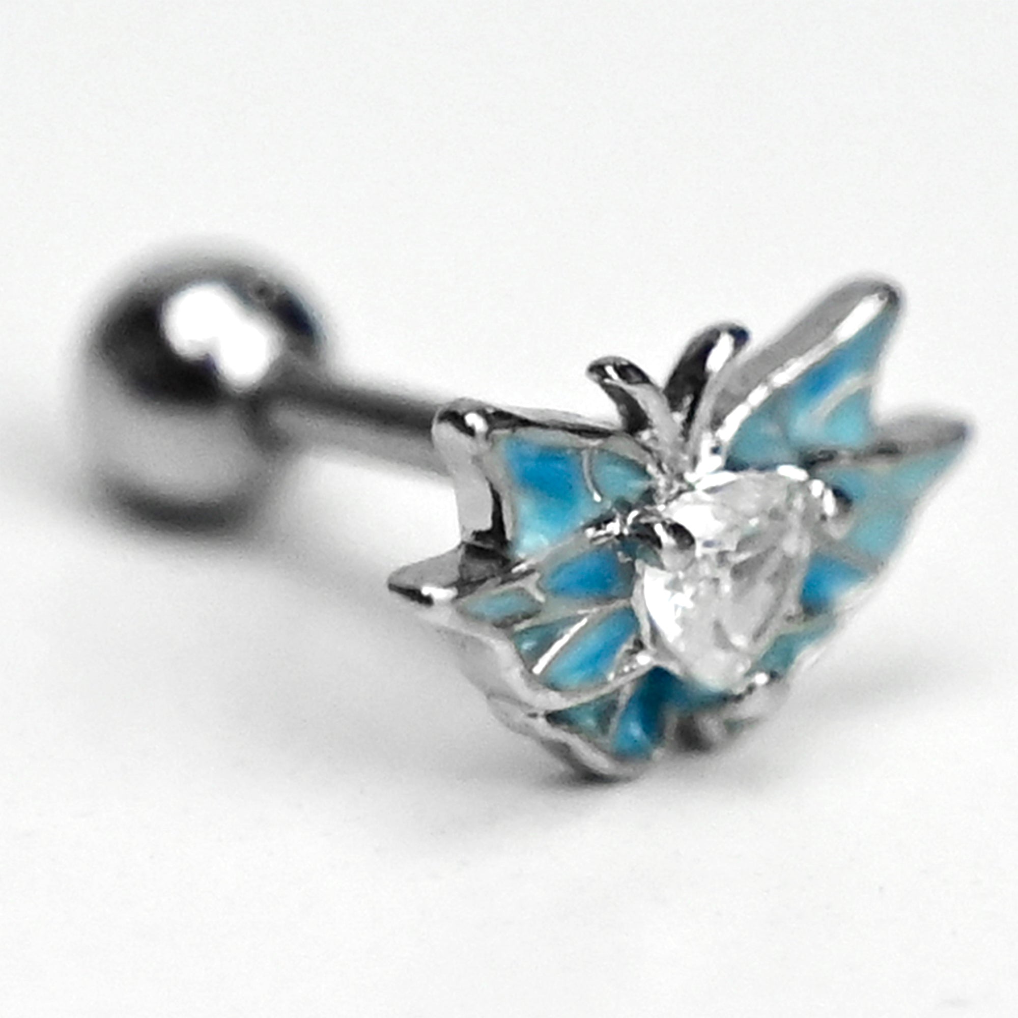 BodyCandy 16G 1/4 Clear Gem Heart Butterflies Blue Cartilage Tragus Earring — main product shot