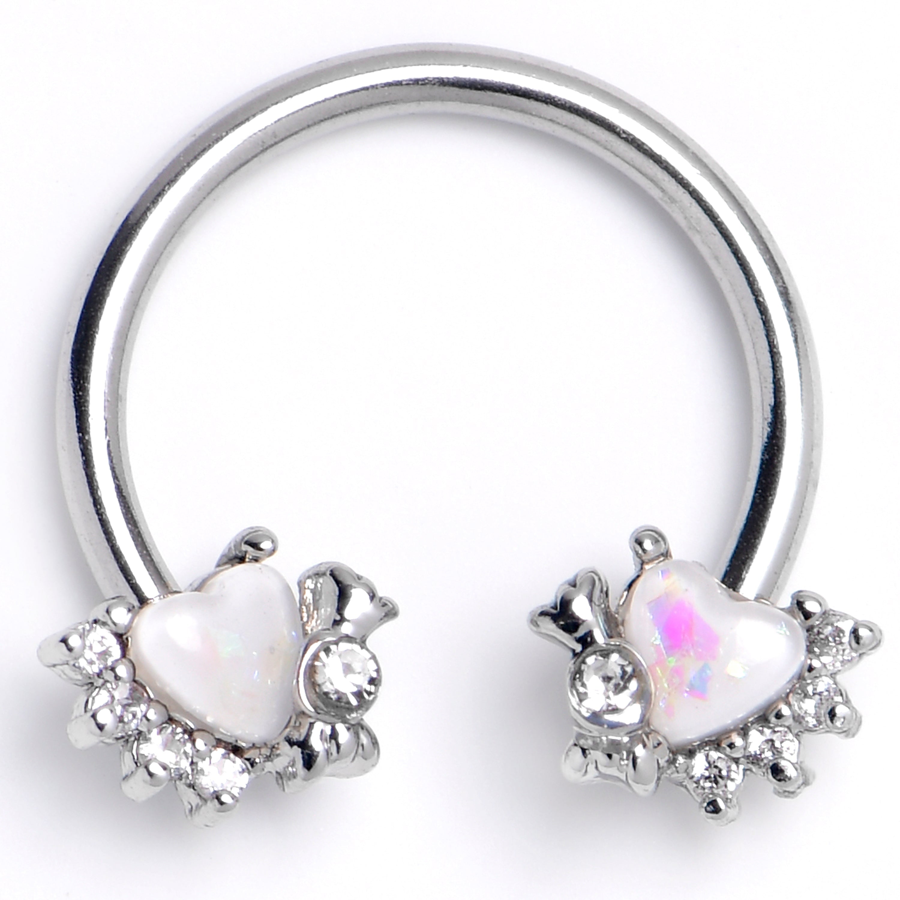 BodyCandy 16G 3/8 White Faux Opal Sunny Heart Horseshoe Circular Barbell — main product shot