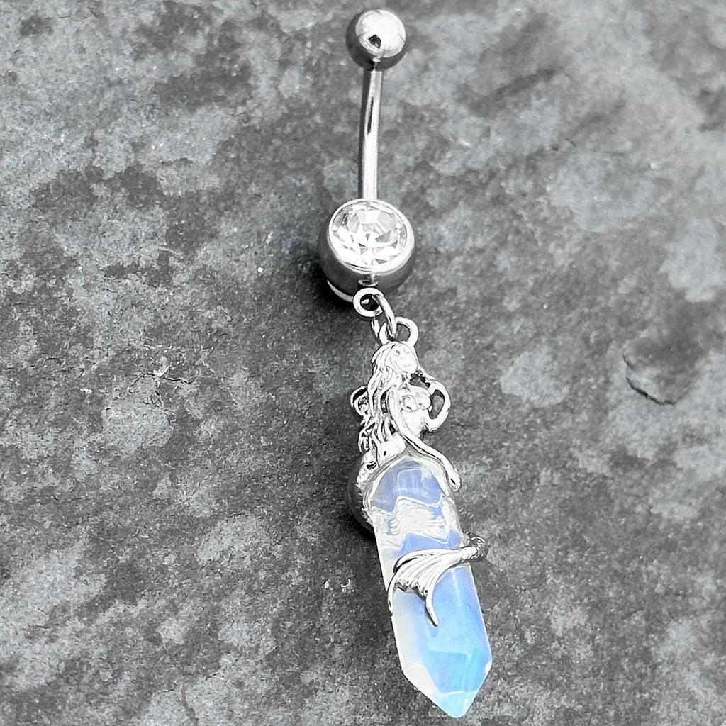 BodyCandy Clear Gem Mermaid Rider Dangle Belly Ring — detail close-up