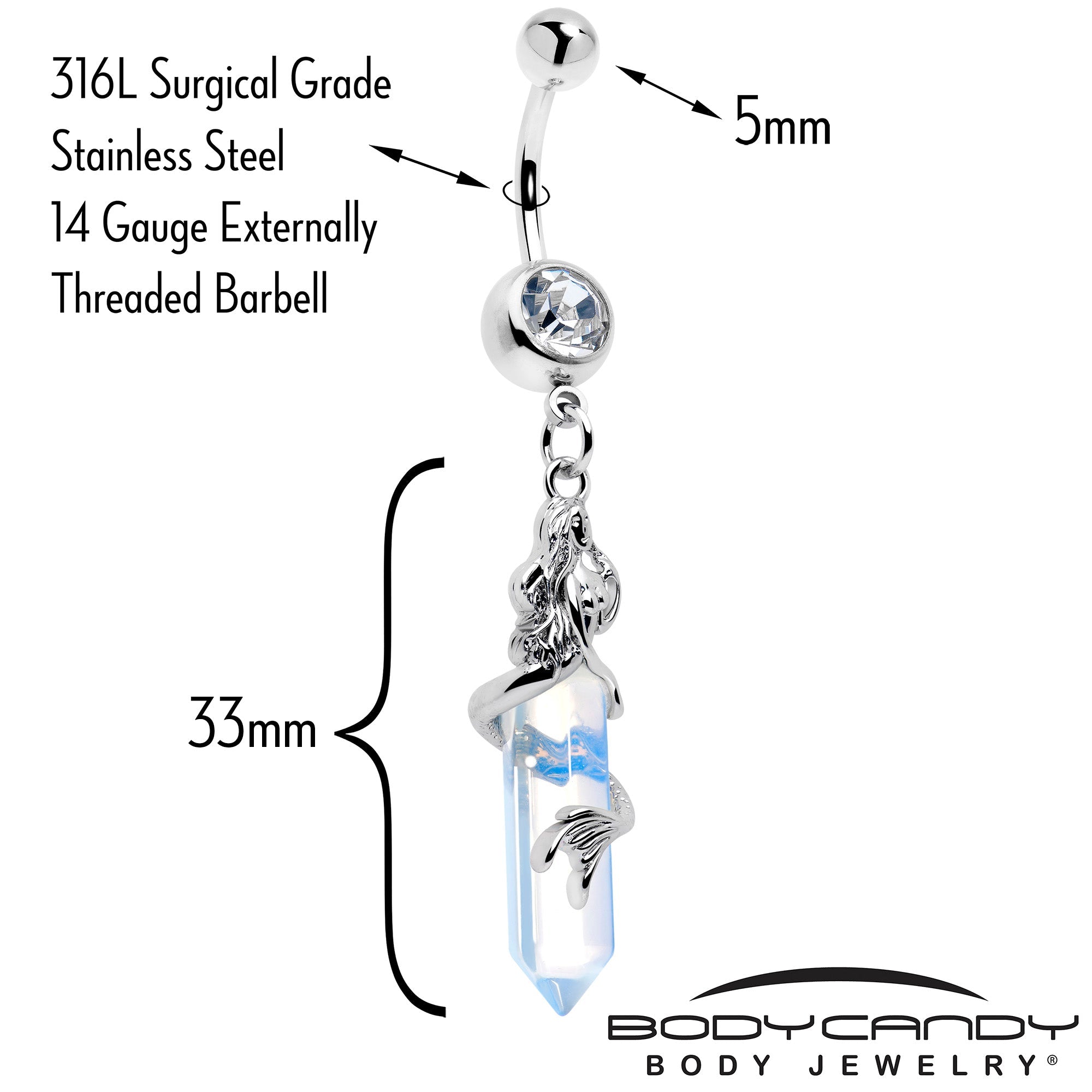 BodyCandy Clear Gem Mermaid Rider Dangle Belly Ring — lifestyle context