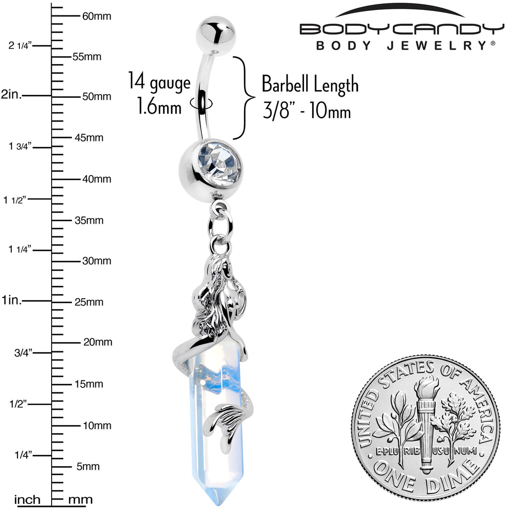 BodyCandy Clear Gem Mermaid Rider Dangle Belly Ring — side view