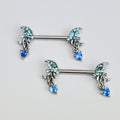BodyCandy 14G 9/16 Blue Gem Moon Bow Heart Dangle Nipple Ring Set — main product shot