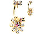 BodyCandy Clear Pink Gem Gold Tone Flower Bug Double Mount Belly Ring — main product shot