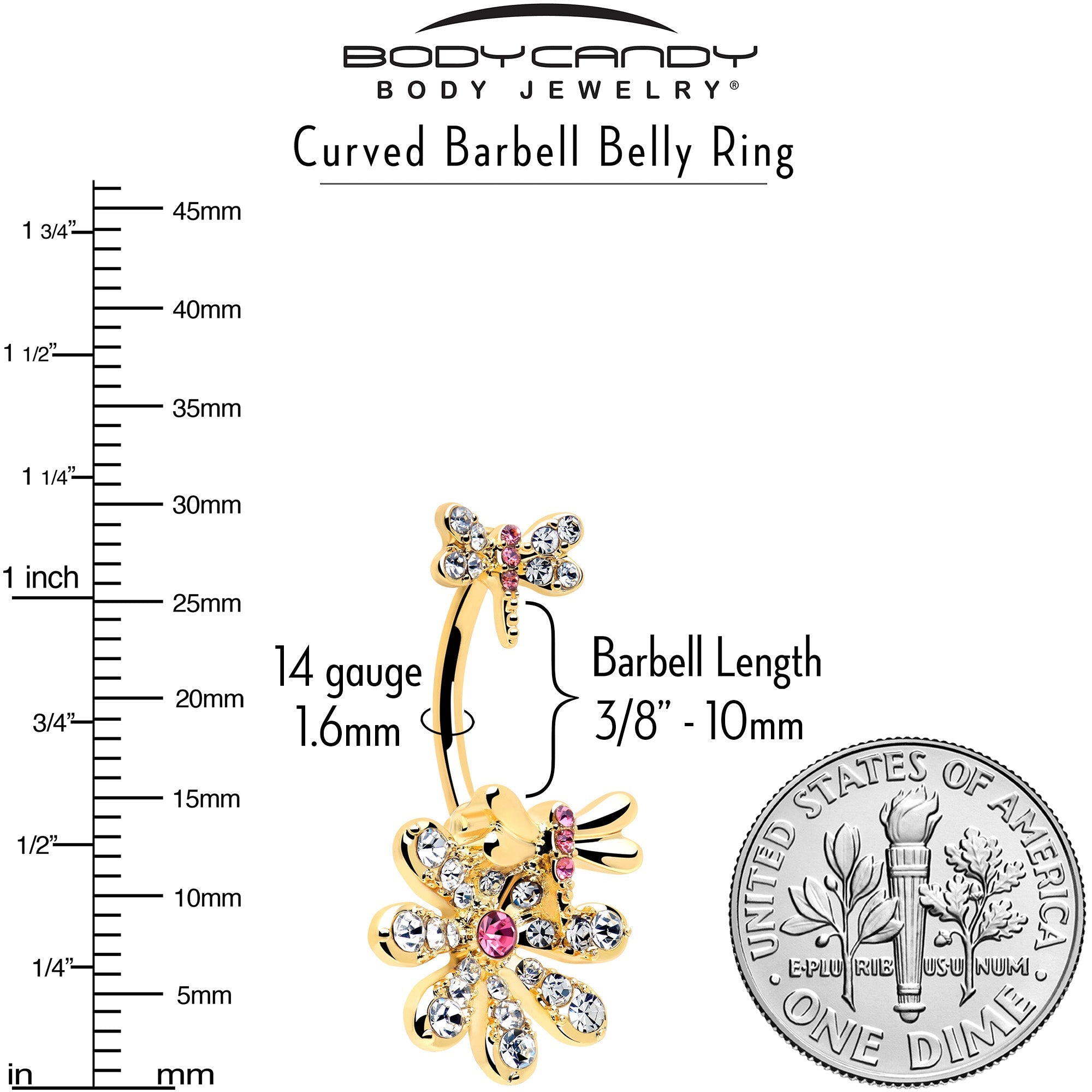 BodyCandy Clear Pink Gem Gold Tone Flower Bug Double Mount Belly Ring — alternative angle