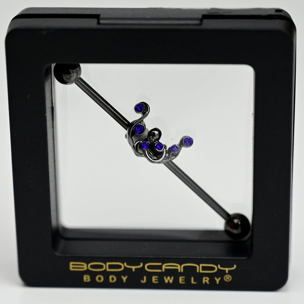 BodyCandy 14G Blue Gem Black Scrolling Elegance Industrial Barbell 38mm — main product shot