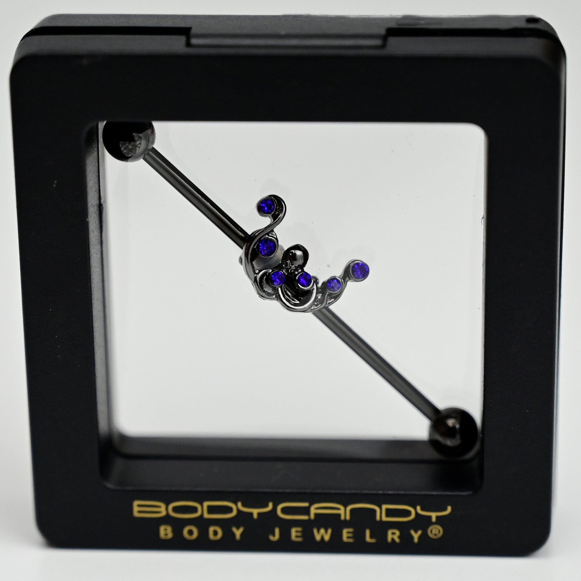 BodyCandy 14G Blue Gem Black Scrolling Elegance Industrial Barbell 38mm — main product shot