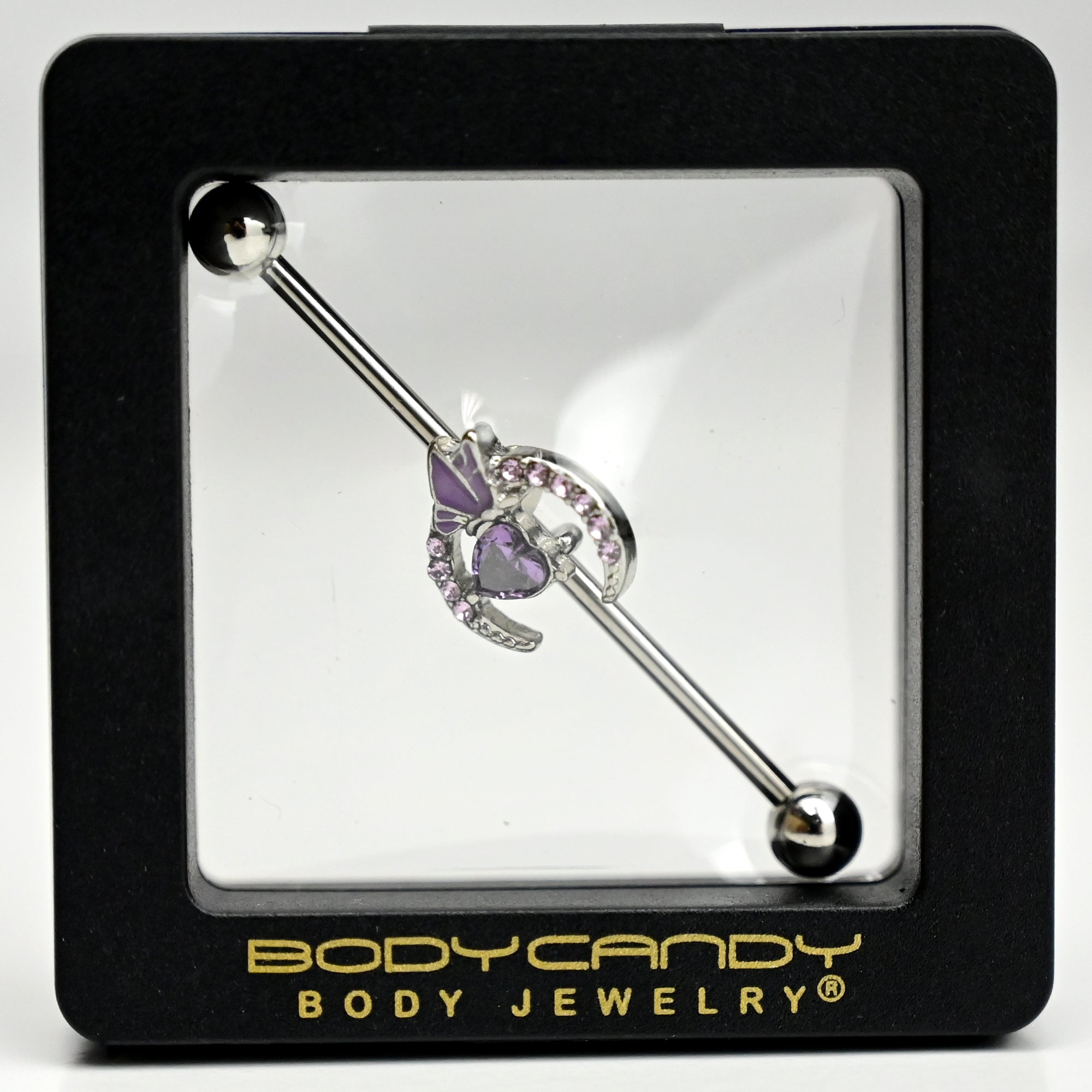 BodyCandy 14G Purple Gem Moon Butterfly Heart Industrial Barbell 38mm — main product shot