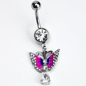 Clear Gem Drop Butterfly Pink Blue Dangle Belly Ring