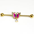 BodyCandy 14G Clear Gem Gold Hue Butterfly Pink Dangle Industrial Barbell 38mm — main product shot