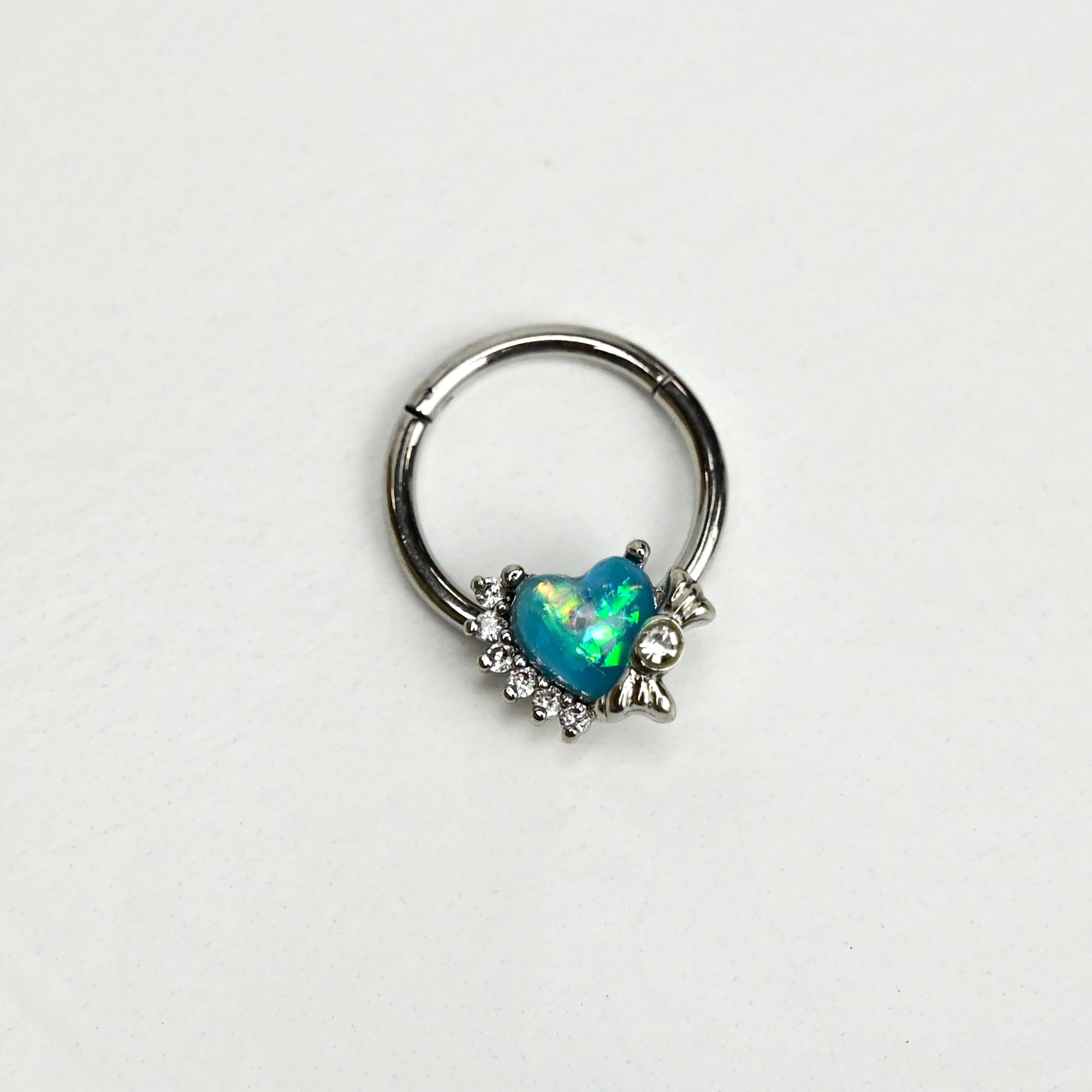 BodyCandy 16G 3/8 Green Faux Opal Sunny Heart Hinged Segment Ring — main product shot