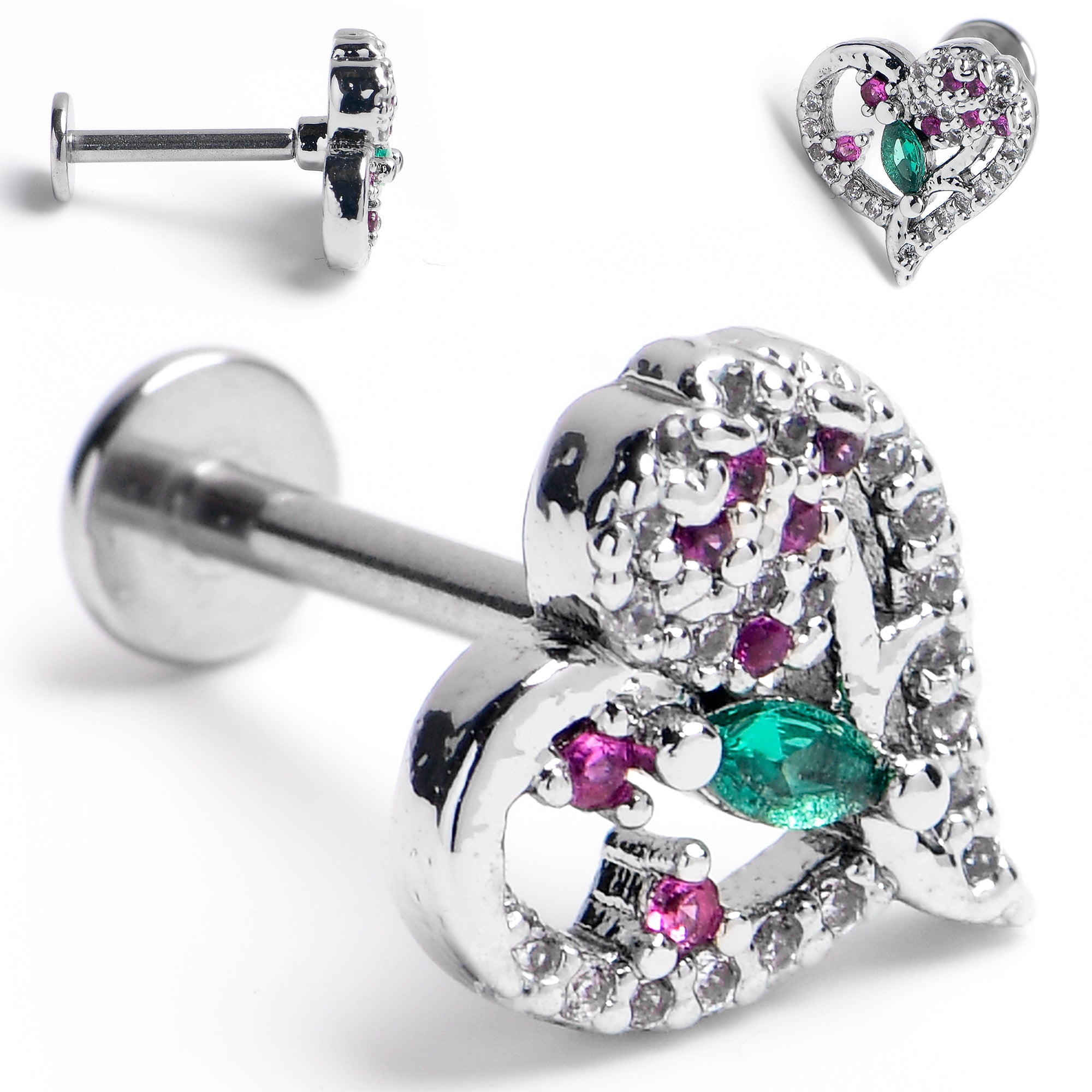 BodyCandy 16G 5/16 Emerald Passion Gem Heart Labret Monroe Tragus — main product shot