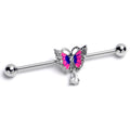 BodyCandy 14G Clear Gem Butterfly Pink Blue Dangle Industrial Barbell 38mm — main product shot