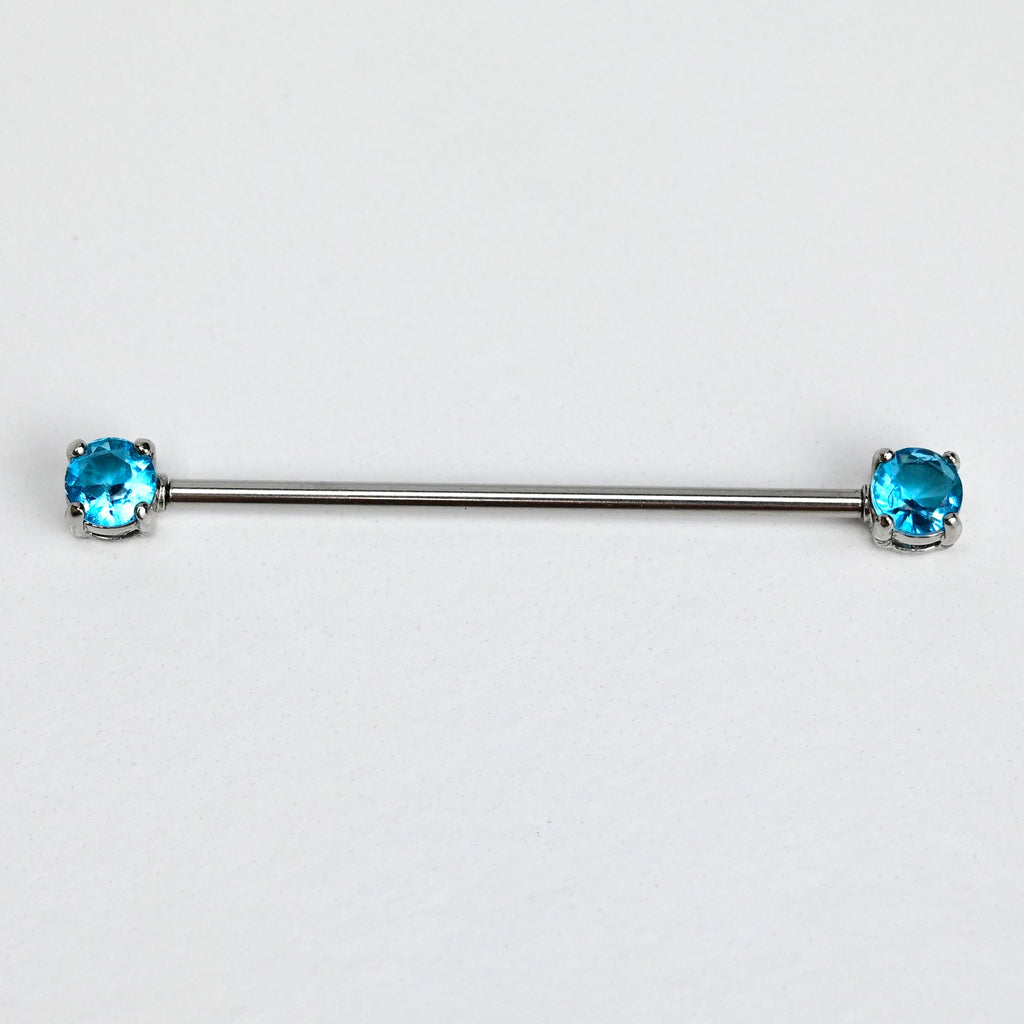 BodyCandy 14G Blue CZ Gem Internally Threaded Industrial Barbell 38mm — main product shot