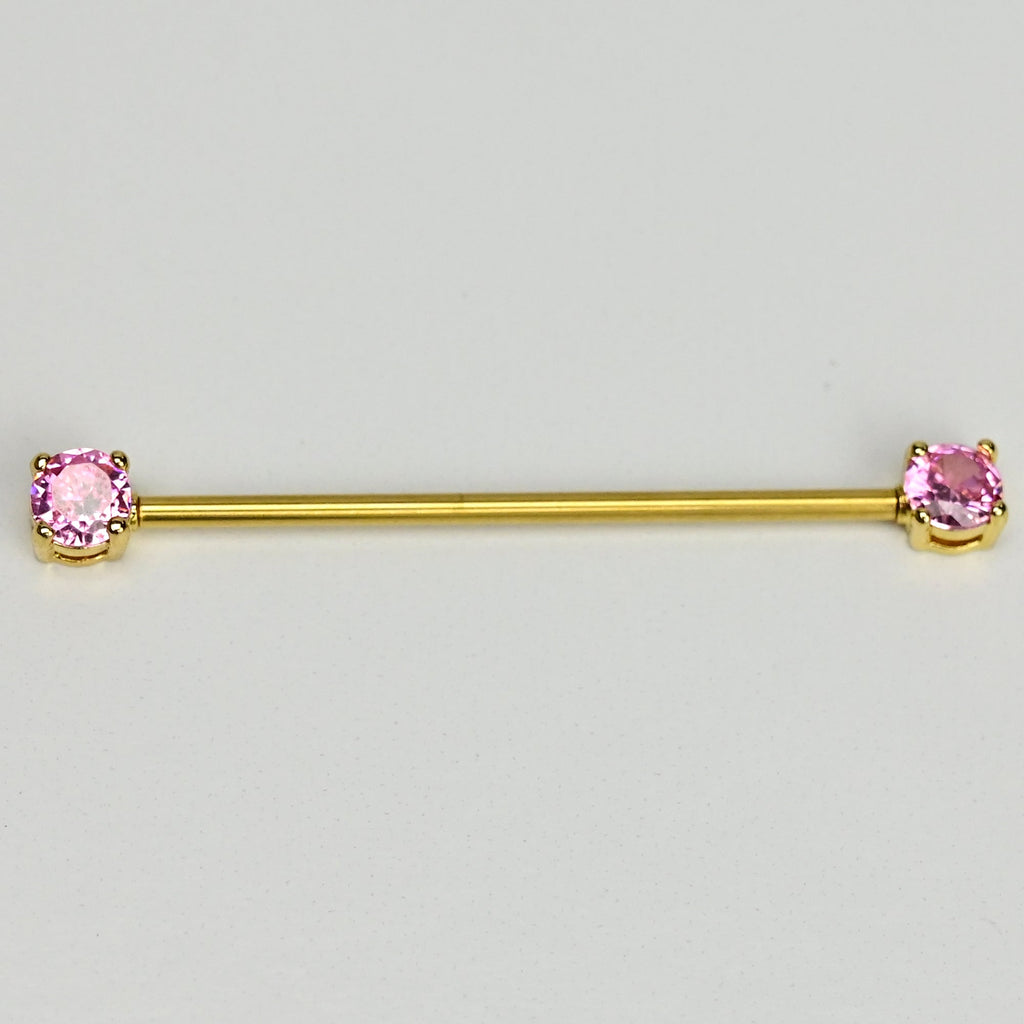 BodyCandy 14G Pink Gem Gold Tone Internally Threaded Industrial Barbell 38mm — lifestyle context