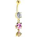 BodyCandy Clear Pink CZ Gem Gold Tone Fanciful Fish Dangle Belly  Ring — main product shot