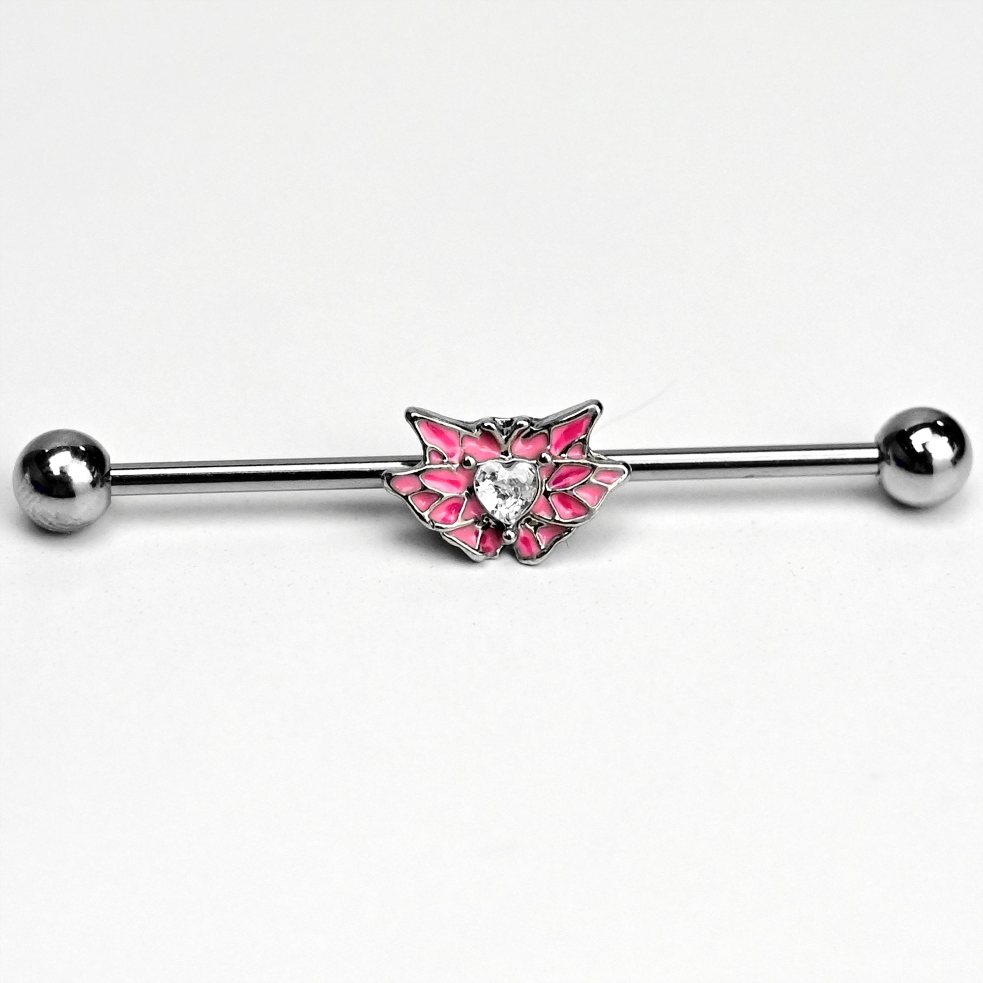 BodyCandy 14G Clear Gem Heart Butterfly Pink Wings Industrial Barbell 38mm — main product shot