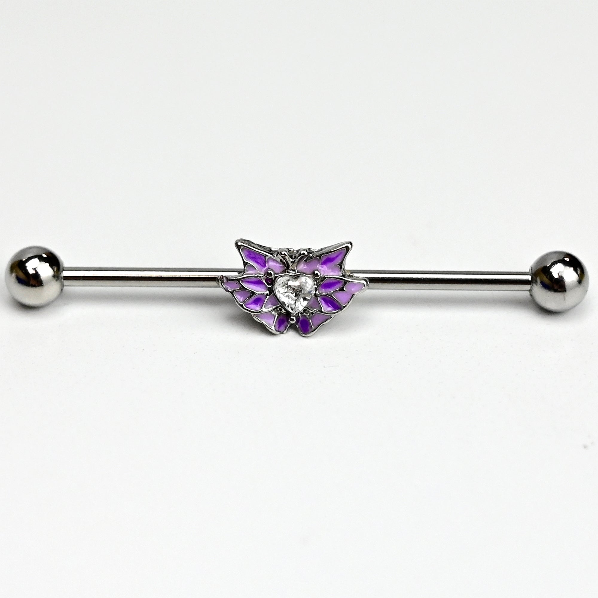BodyCandy 14G Clear Gem Heart Butterfly Purple Wings Industrial Barbell 38mm — main product shot