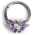 BodyCandy 16G 3/8 Clear Gem Heart Butterfly Purple Hinged Segment Ring — main product shot