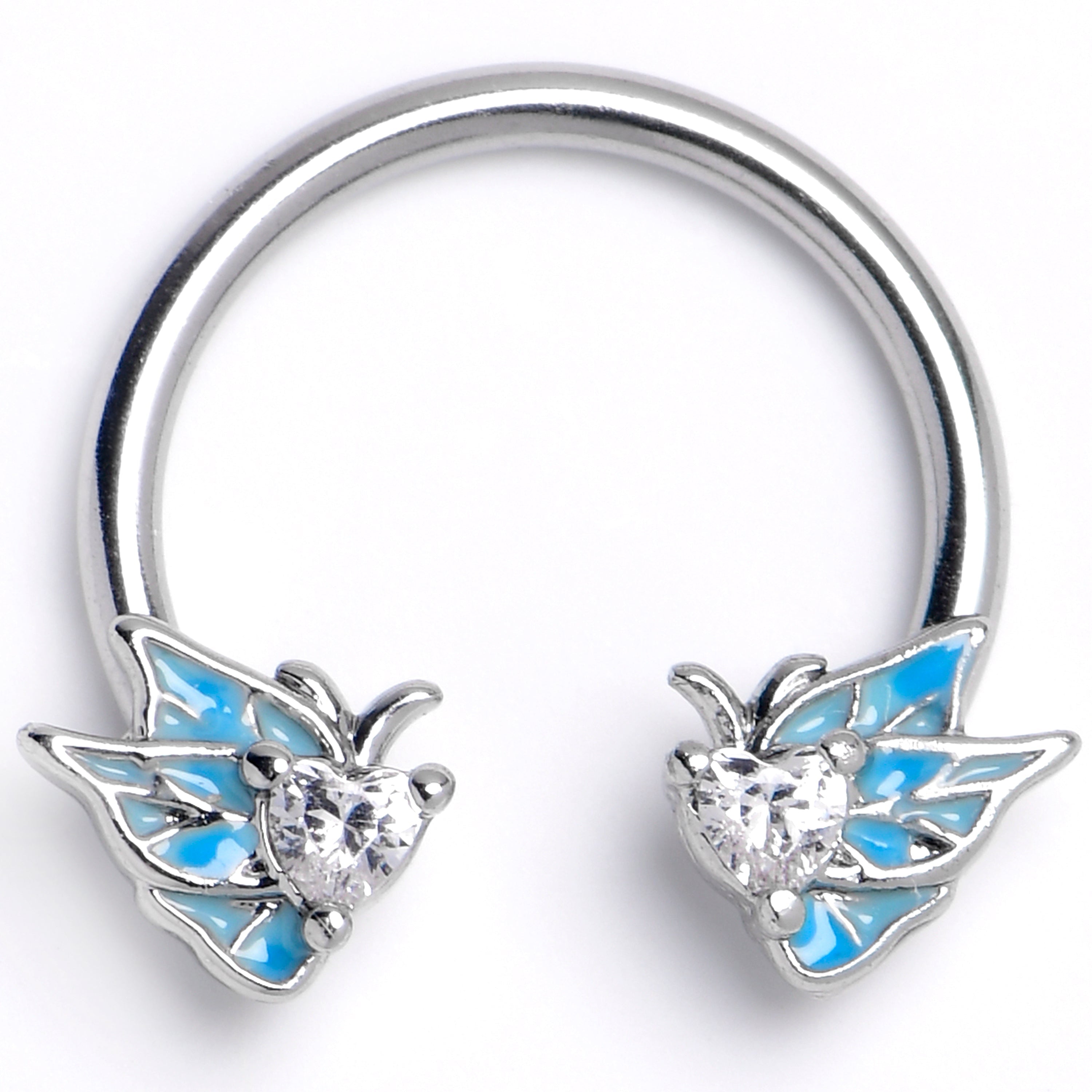 BodyCandy 16G 3/8 Clear CZ Gem Butterflies Blue Horseshoe Circular Barbell — main product shot
