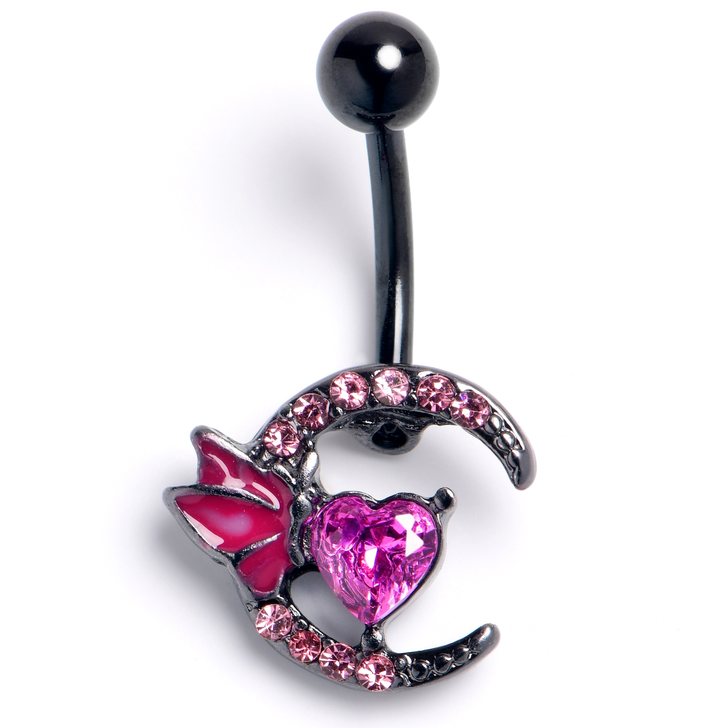 BodyCandy Pink Gem Black Butterfly Moon Heart Belly Ring — main product shot