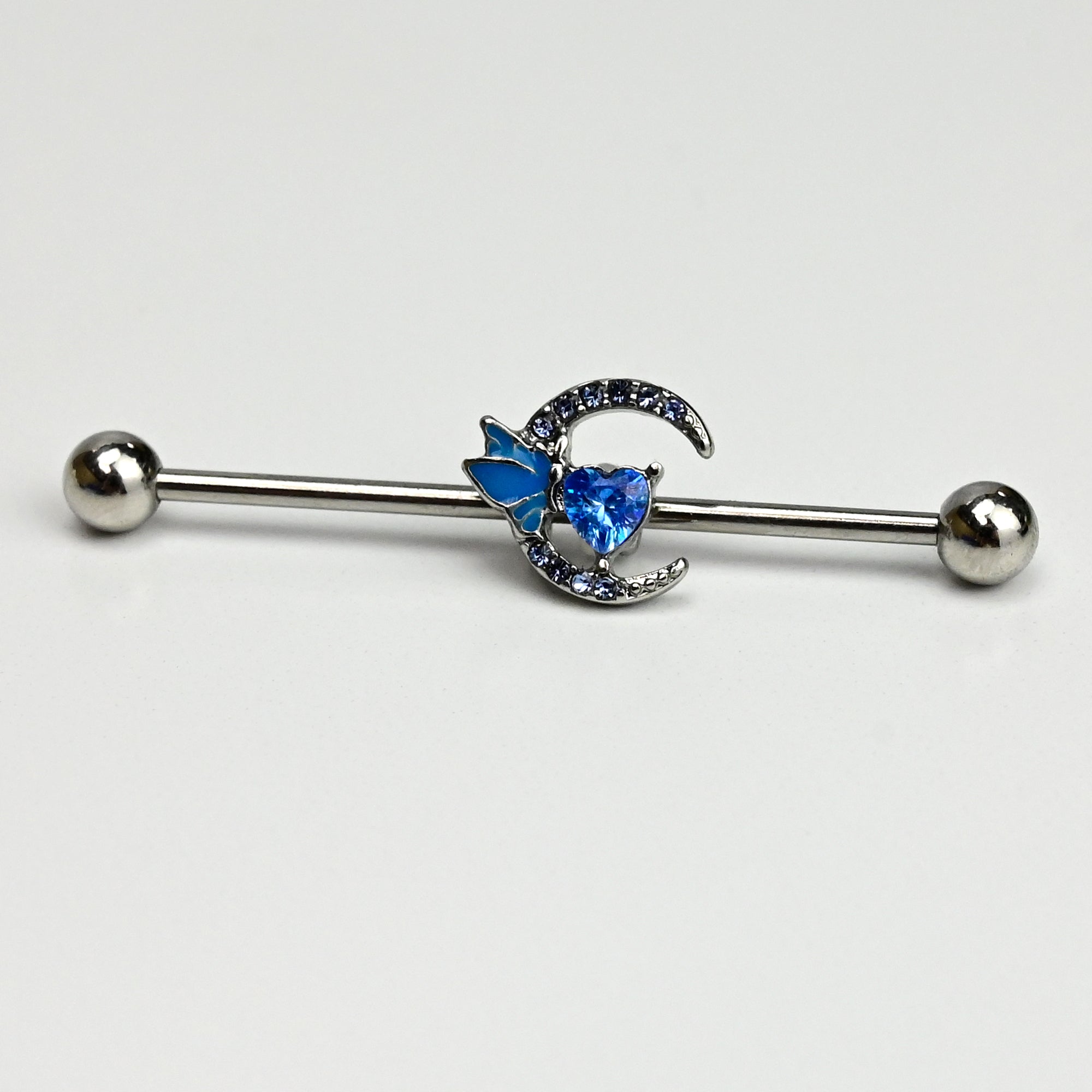 BodyCandy 14G Blue Gem Dragonfly Moon Opulence Industrial Barbell 38mm — main product shot