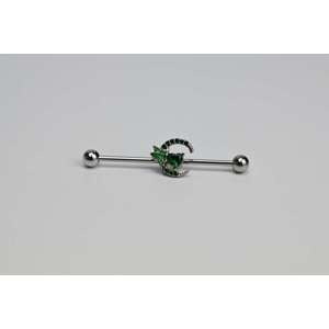 BodyCandy 14G Green Gem Dragonfly Moon Opulence Industrial Barbell 38mm — lifestyle context