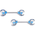 BodyCandy 14G 9/16 Blue Gem Butterfly Heart Moon Barbell Nipple Ring Set — main product shot
