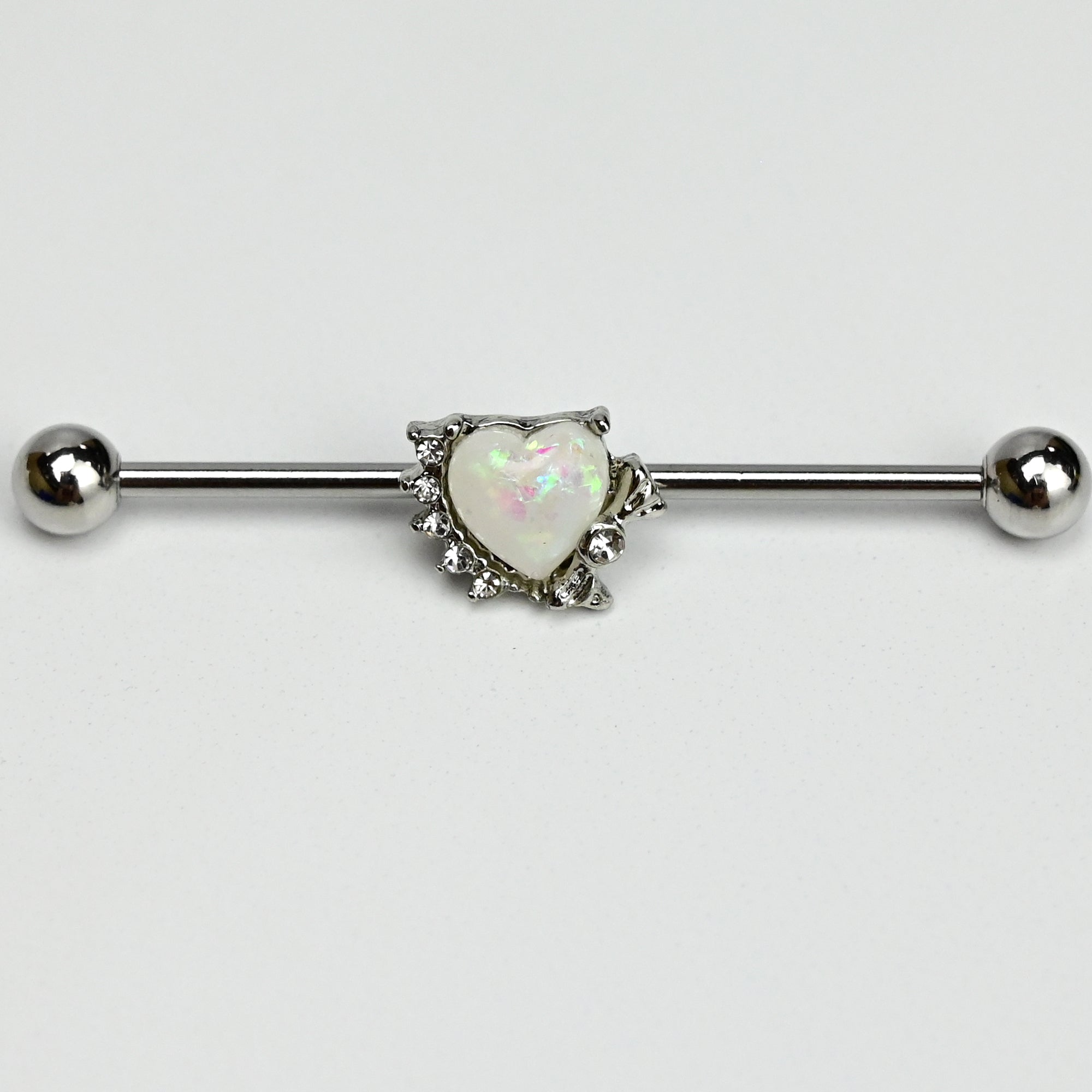 BodyCandy 14G White Faux Opal Sunny Heart Industrial Barbell 38mm — main product shot