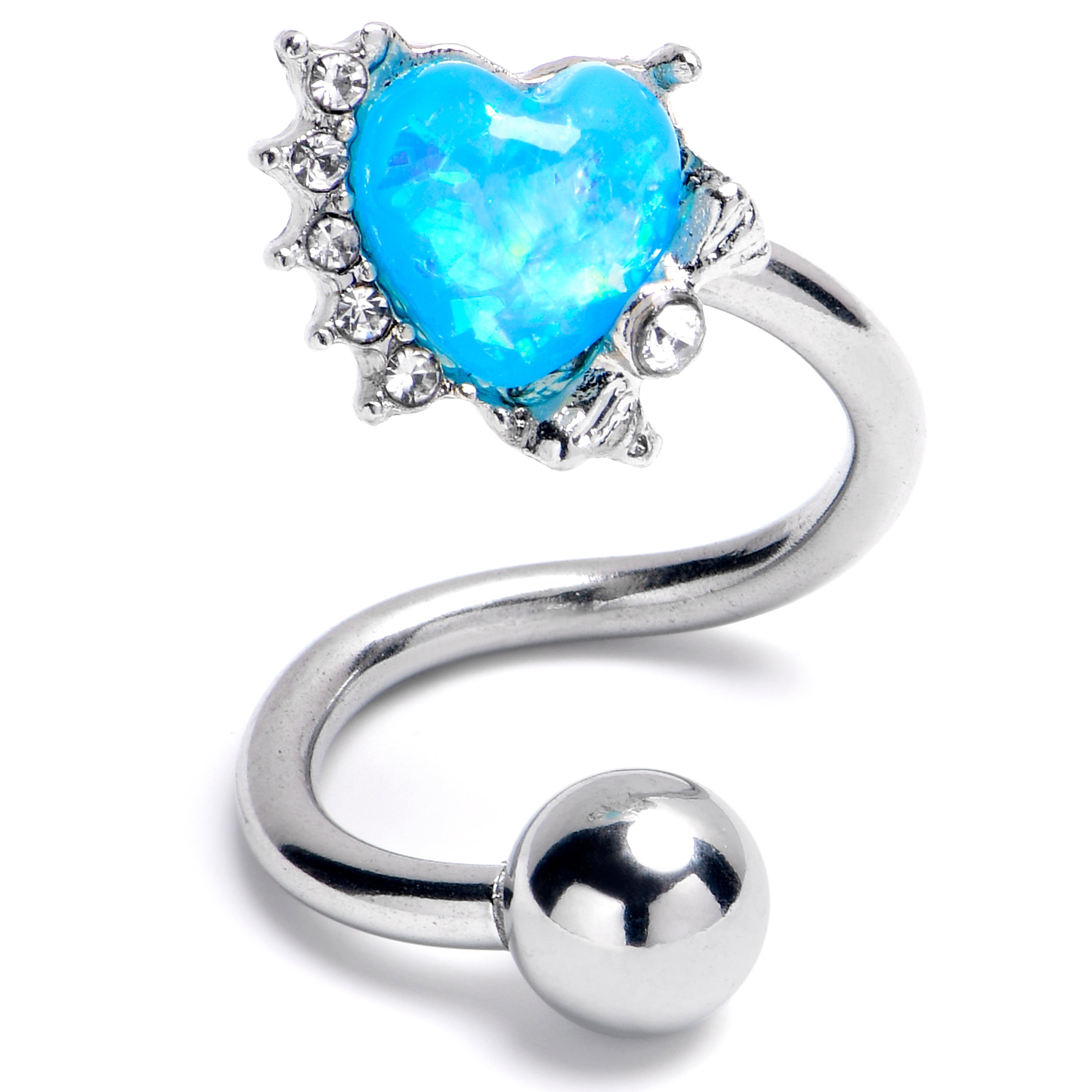 BodyCandy Blue Faux Opal Sunny Heart Spiral Twister Belly Ring — main product shot