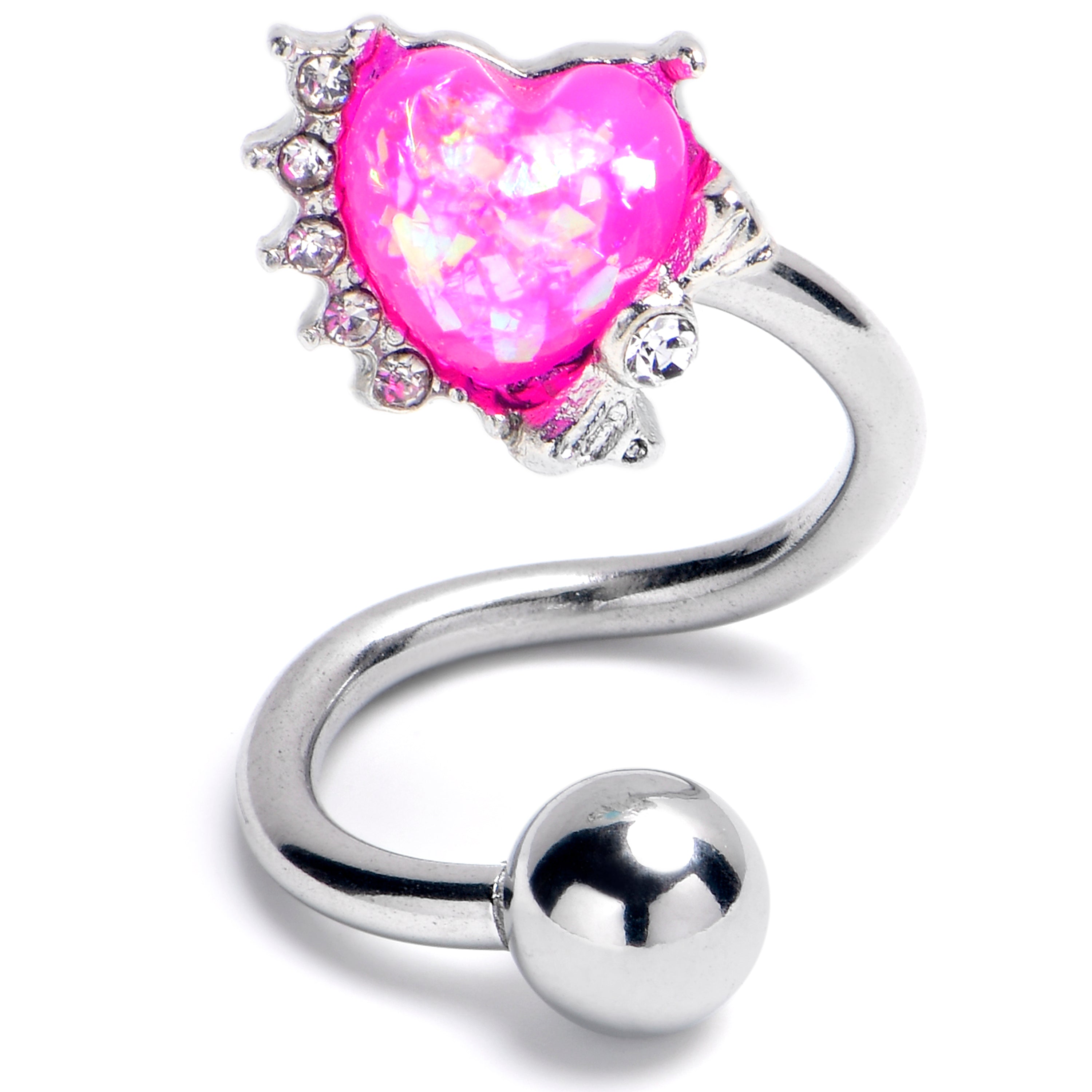 BodyCandy Pink Faux Opal Sunny Heart Spiral Twister Belly Ring — main product shot