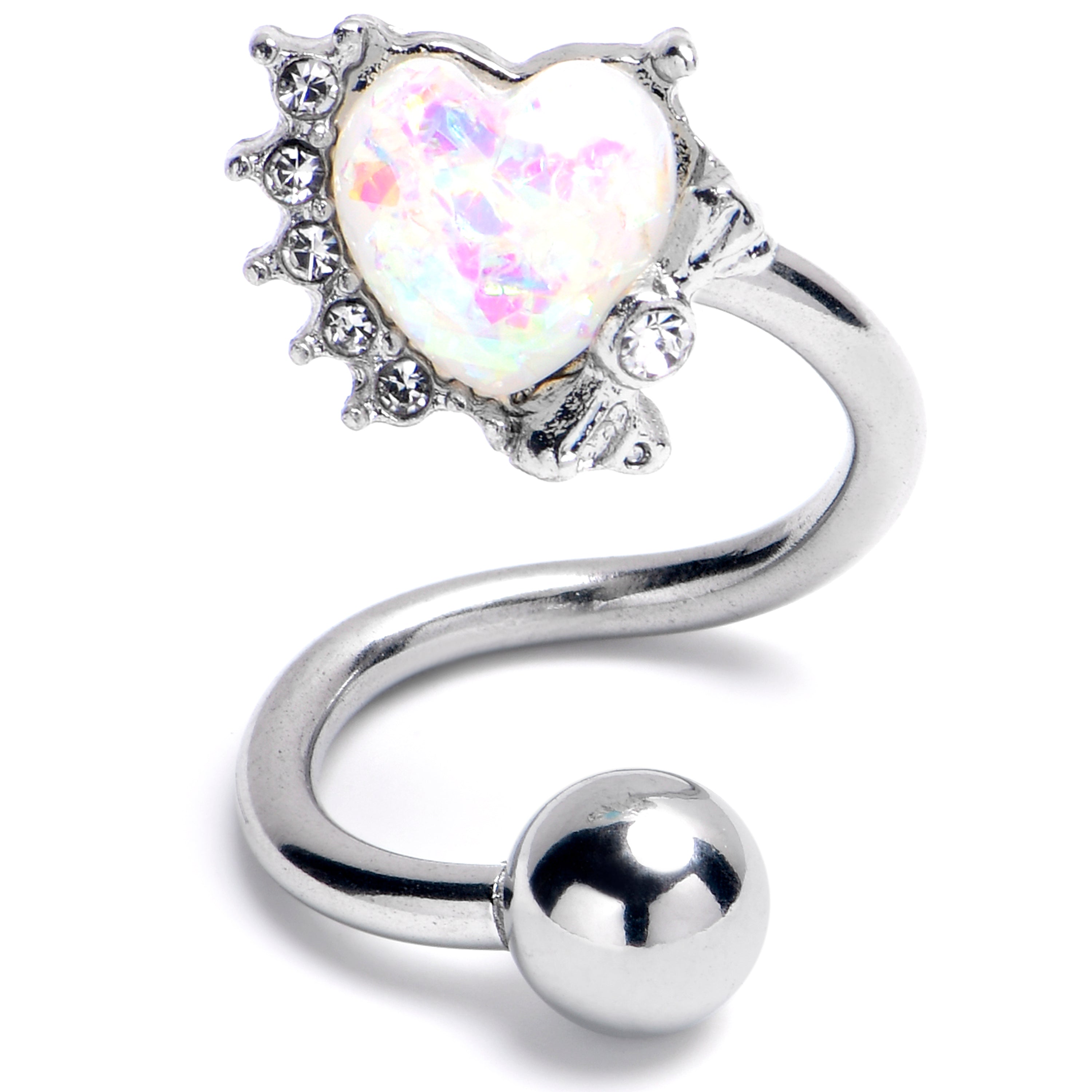 BodyCandy White Faux Opal Sunny Heart Spiral Twister Belly Ring — main product shot