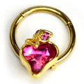 BodyCandy 16G 3/8 Pink Gem Gold Tone Strawberry Love Hinged Segment Ring — main product shot