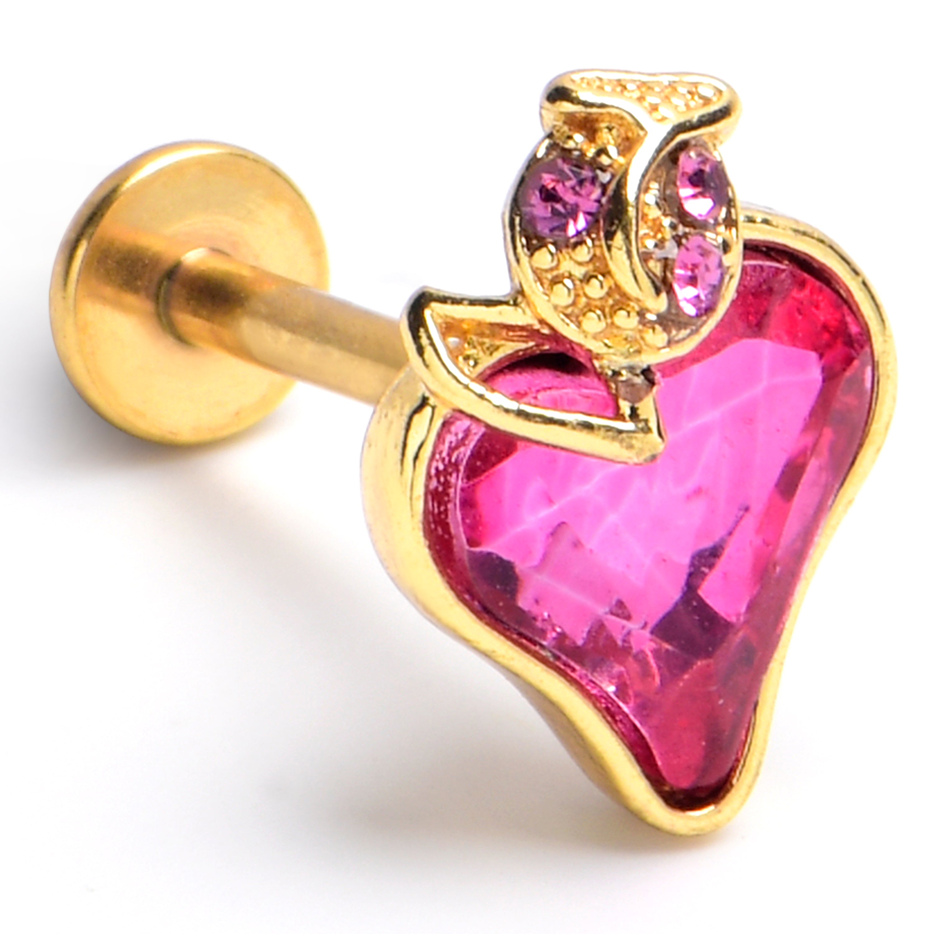 BodyCandy 16G 5/16 Pink Gem Gold Tone Strawberry Love Labret Monroe Tragus — main product shot