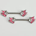 BodyCandy 14G 9/16 Clear Gem Heart Butterfly Pink Barbell Nipple Ring Set — main product shot