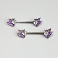 BodyCandy 14G 9/16 Clear Gem Heart Butterfly Purple Barbell Nipple Ring Set — main product shot