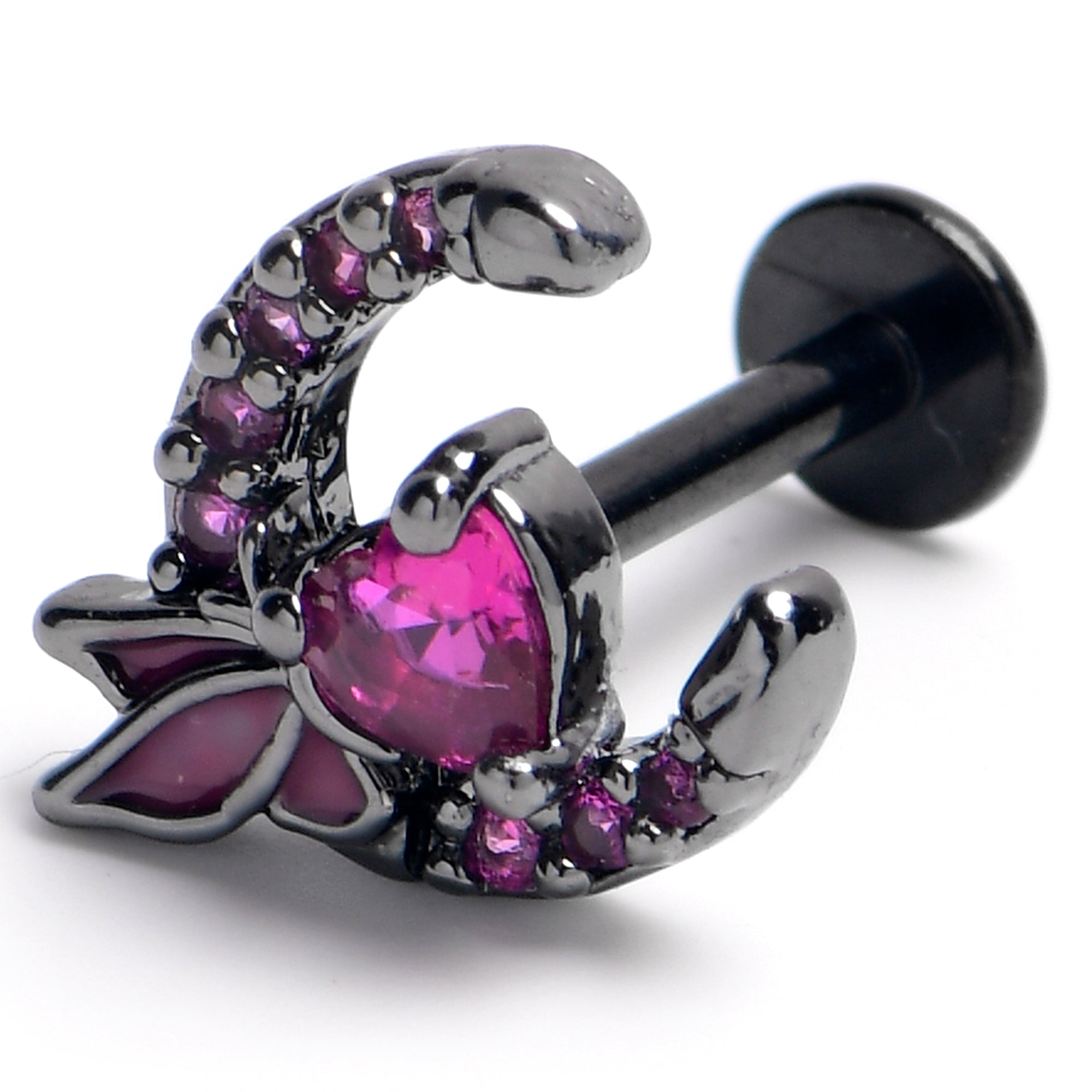 BodyCandy 16G 5/16 Pink Gem Black Butterfly Moon Heart Labret Monroe Tragus — main product shot