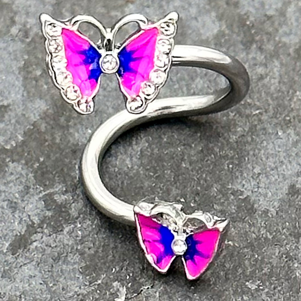BodyCandy Clear Gem Butterfly Pink Blue Spiral Twister Belly Ring — side view
