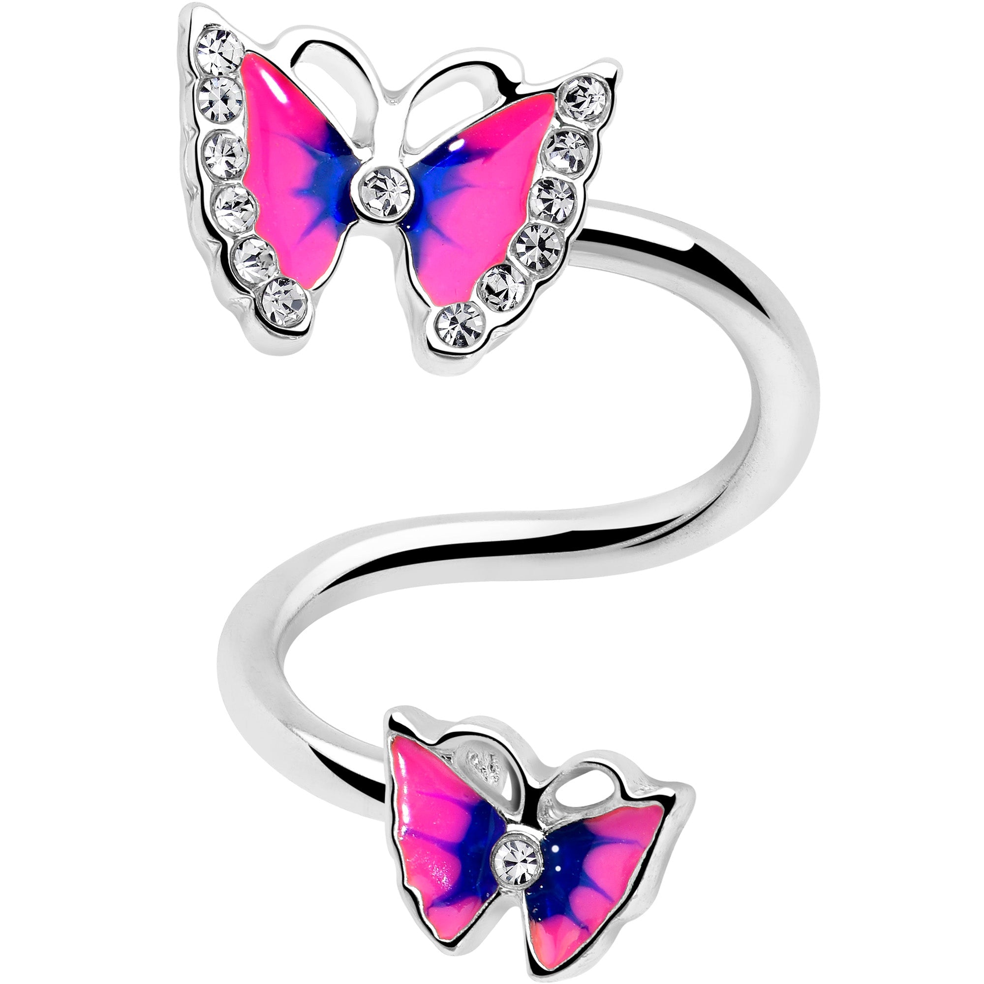 BodyCandy Clear Gem Butterfly Pink Blue Spiral Twister Belly Ring — main product shot