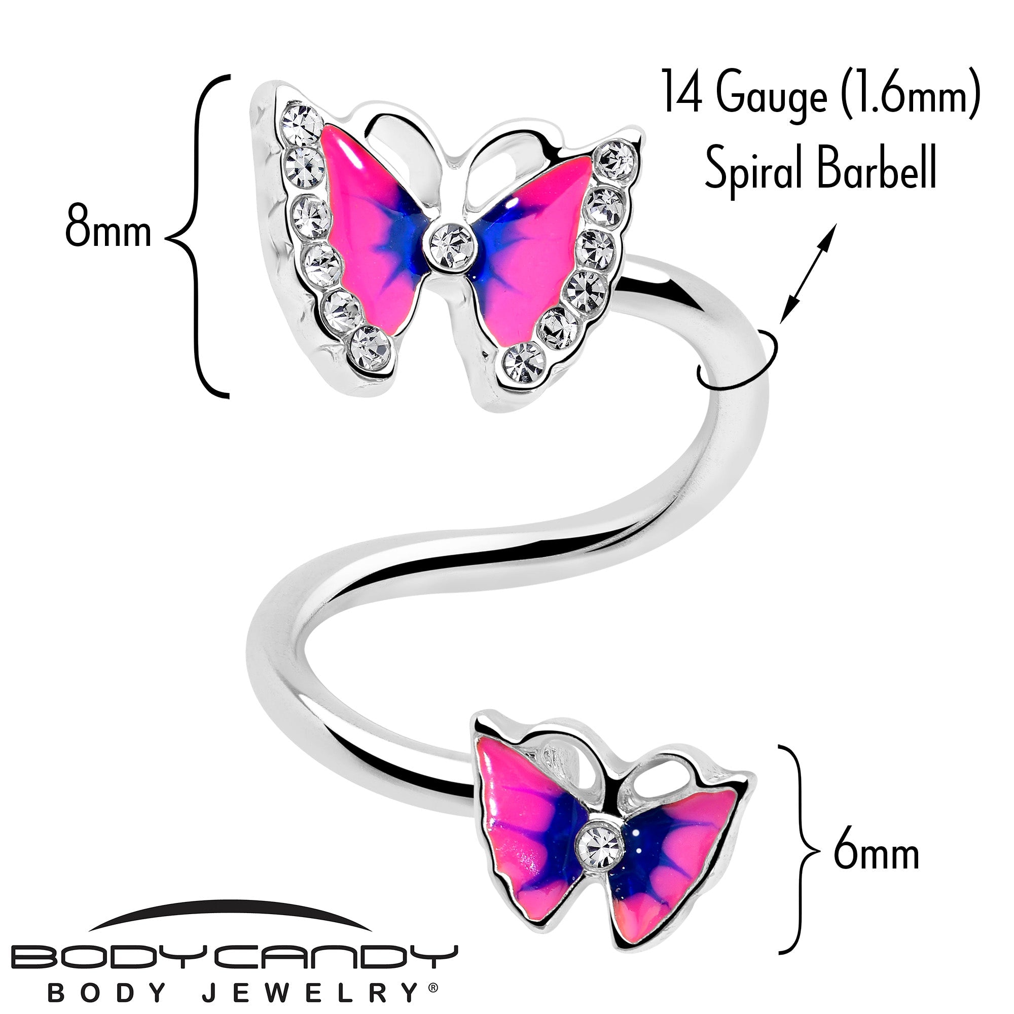 BodyCandy Clear Gem Butterfly Pink Blue Spiral Twister Belly Ring — lifestyle context