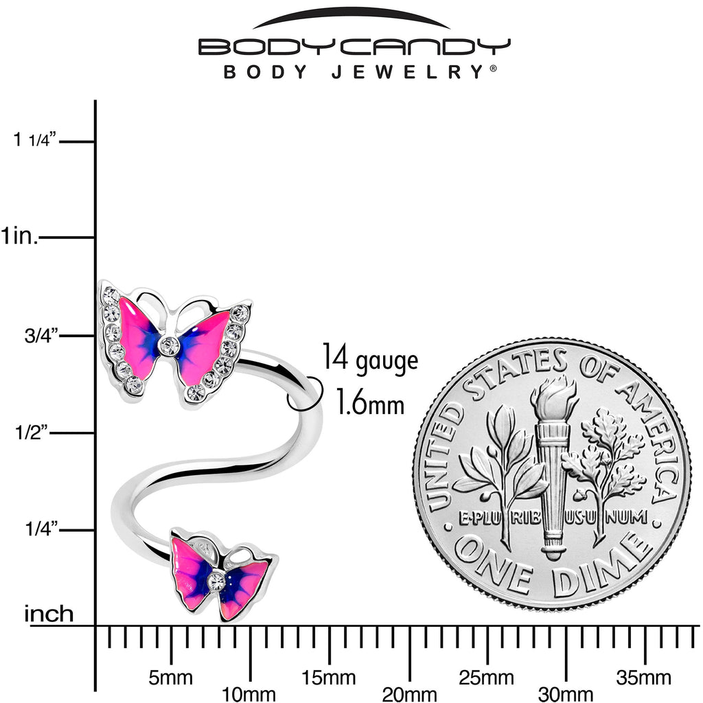 BodyCandy Clear Gem Butterfly Pink Blue Spiral Twister Belly Ring — back view