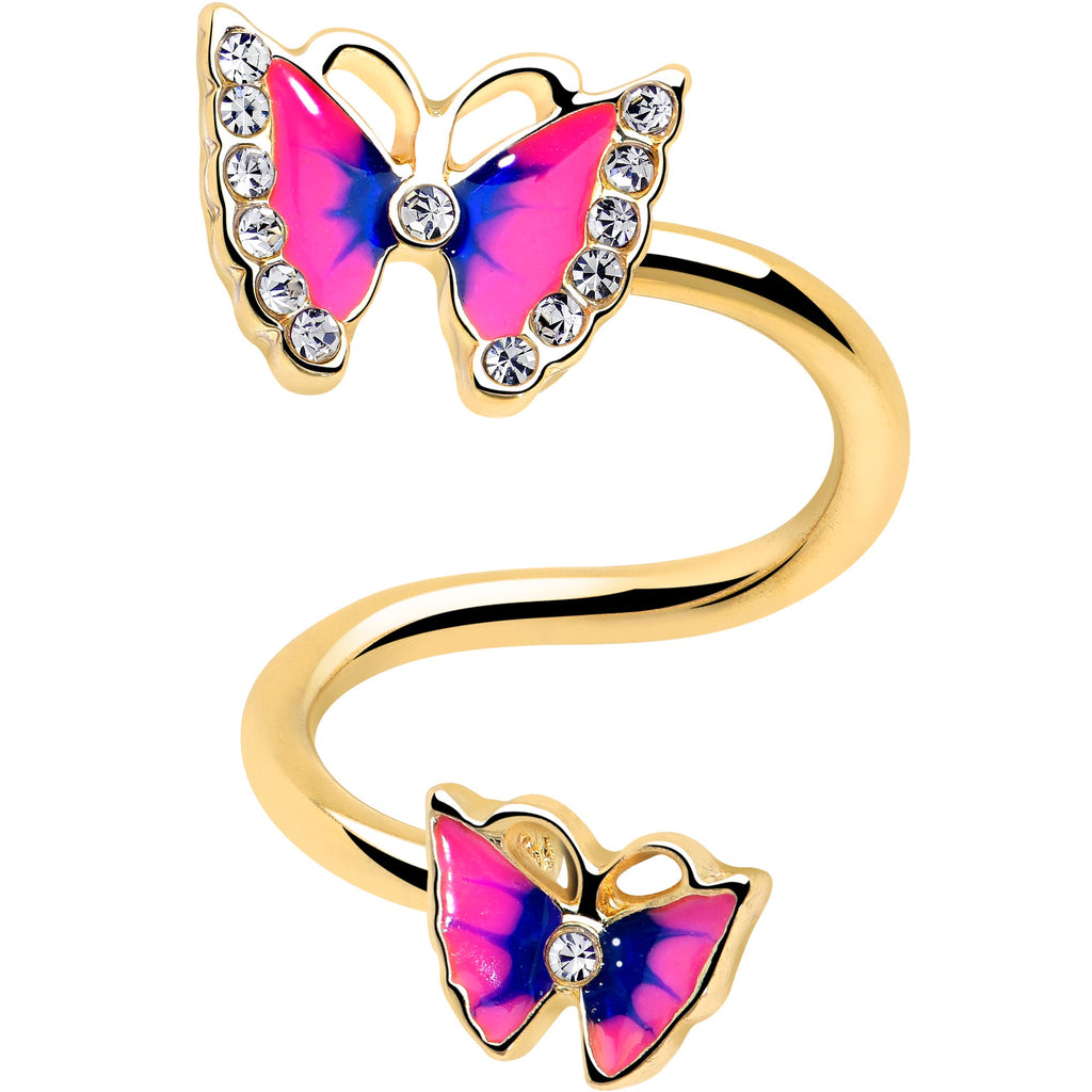BodyCandy Clear Gem Gold Tone Butterfly Pink Blue Spiral Twister Belly Ring — main product shot