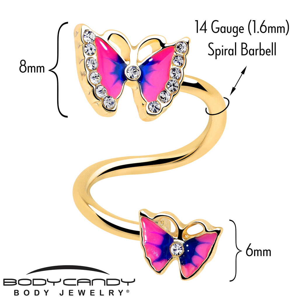 BodyCandy Clear Gem Gold Tone Butterfly Pink Blue Spiral Twister Belly Ring — lifestyle context