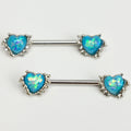 BodyCandy 14G 9/16 Blue Faux Opal Sun Heart Barbell Nipple Ring Set — main product shot