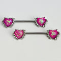 BodyCandy 14G 9/16 Pink Faux Opal Sun Heart Barbell Nipple Ring Set — main product shot