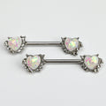 BodyCandy 14G 9/16 White Faux Opal Sun Heart Barbell Nipple Ring Set — main product shot