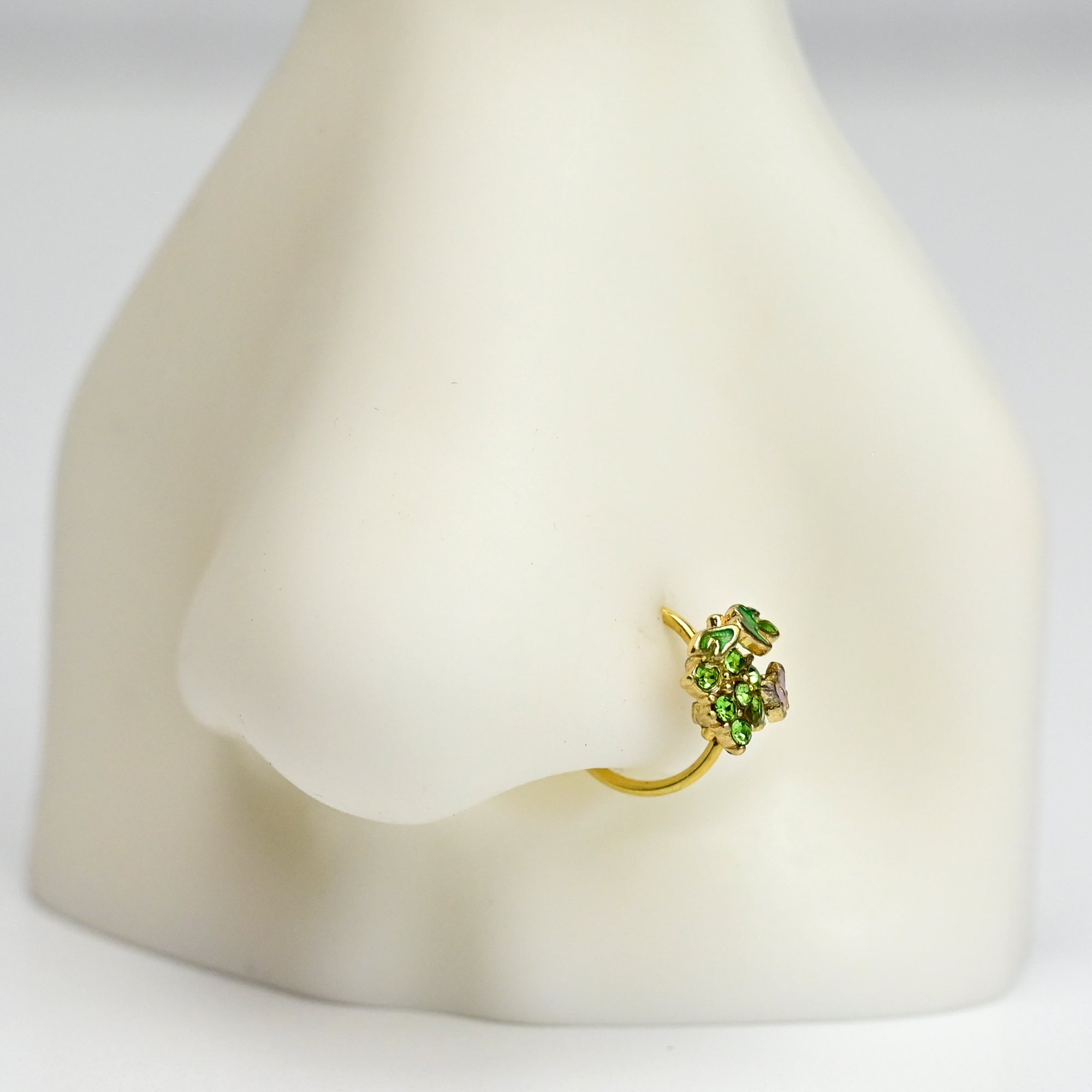 BodyCandy 20G 5/16 Green Gem Gold Tone Butterfly Grapes Nose Hoop — detail close-up